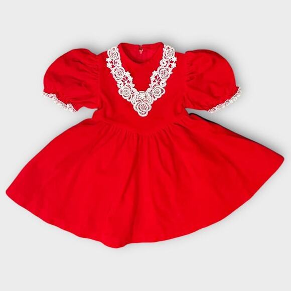 Vintage Good Lad of Philadelphia Red Velvet & Lace Girls Dress Size 4 - Picture 1 of 5